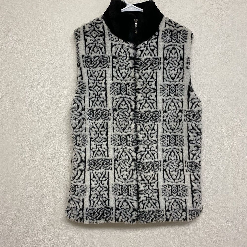 Vintage NOT FUR REAL By Duffel White/Black Faux Fur Lined Vest Size S Warm Long